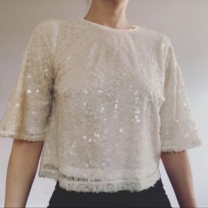 BCBG Sequin Top White